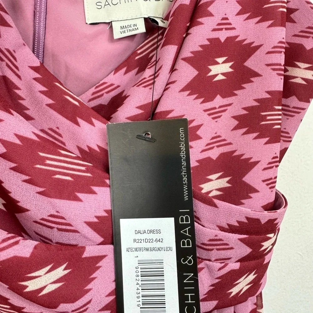 NWT Sachin & Babi Size 6 Aztec Motif Dalia Midi Dress Pink Burgundy & Ecru - Picture 5 of 7
